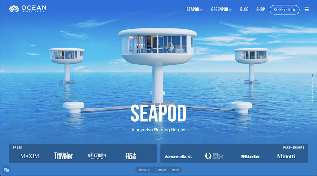 Smart home dashboard interface for Sea Pods.